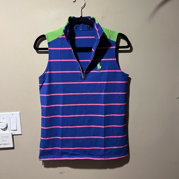 Ralph Lauren Royal Blue Sleeveless Polo Top w/Pink Stripes & Lime Green Accents - Picture 9 of 15